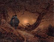 Caspar David Friedrich Two men contemplating the Moon painting